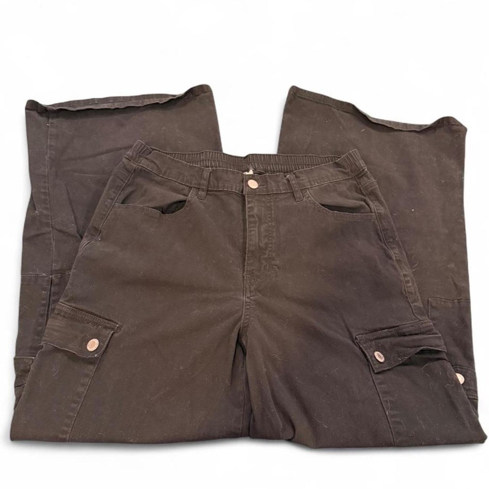 No Boundaries Womens Black Wide Leg Cargo Pants Size 12-14 Elastic Waist Utility